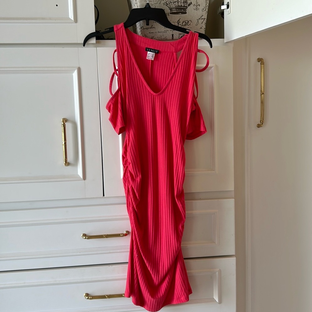 Ribbed fitted dress coral color NWOT